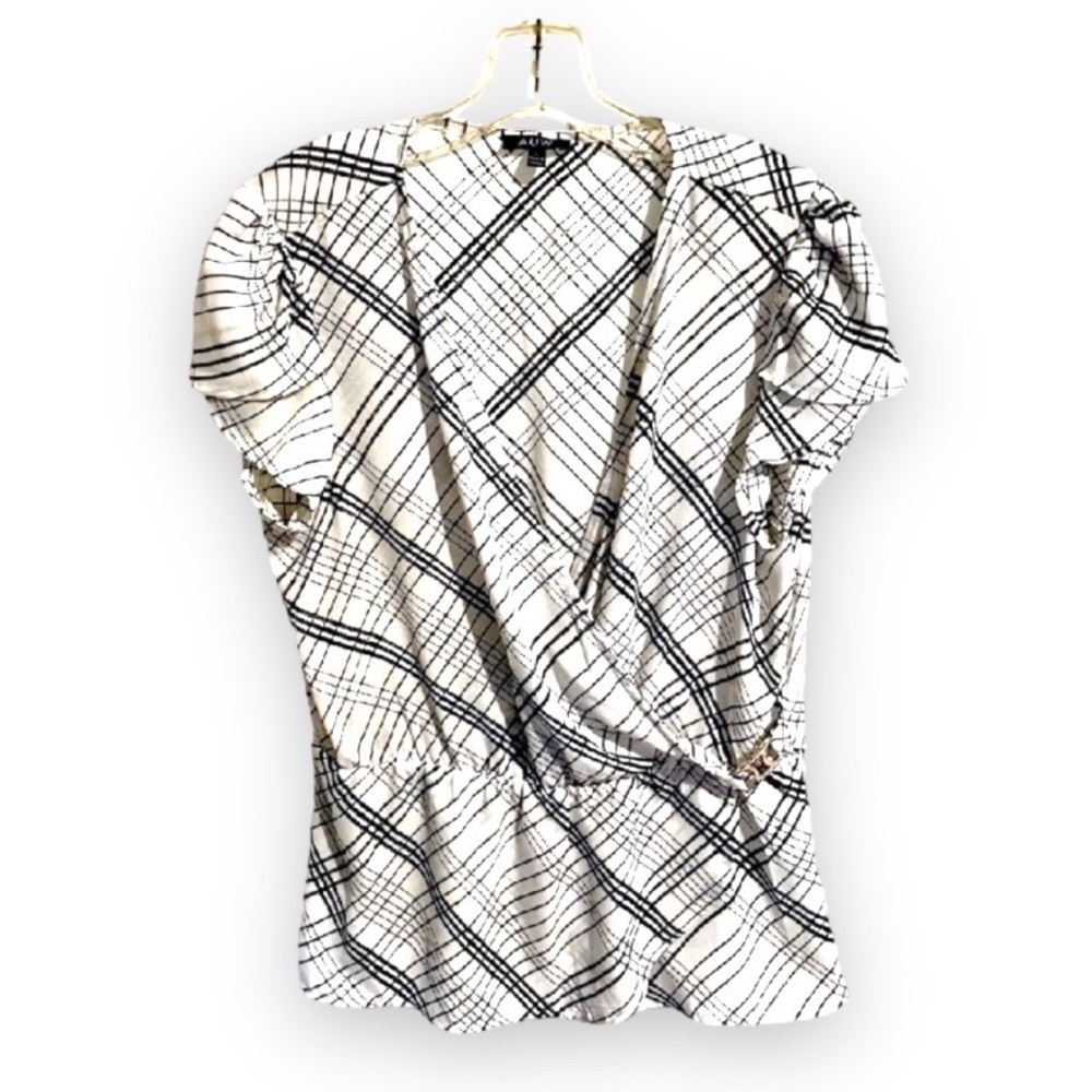 AUW Woman’s Black & White Kris Kross Striped Side Tie Gold Hardware Blouse Large - Picture 11 of 11